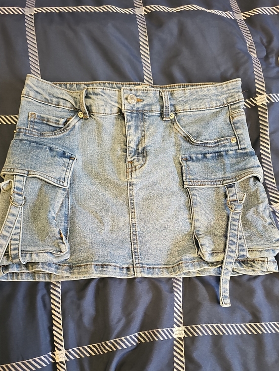 BBJ Los Angeles Dresses & Skirts - Blue Washed Cargo Mini Skirt with Utility Pockets (#84)